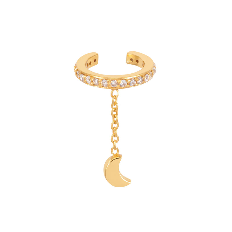 Gold & White Zircon Moon Ear Cuff