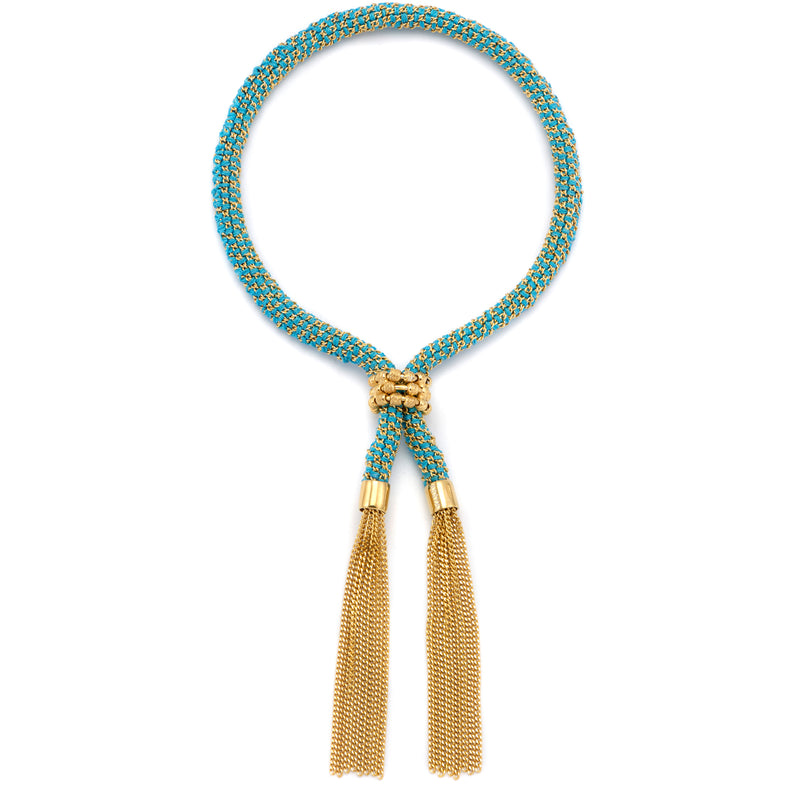 Turquoise and Gold Mykonos Tassel Bracelet