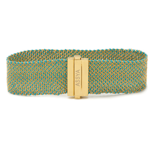 Gold & Turquoise Silk 2cm Weaved Bracelet